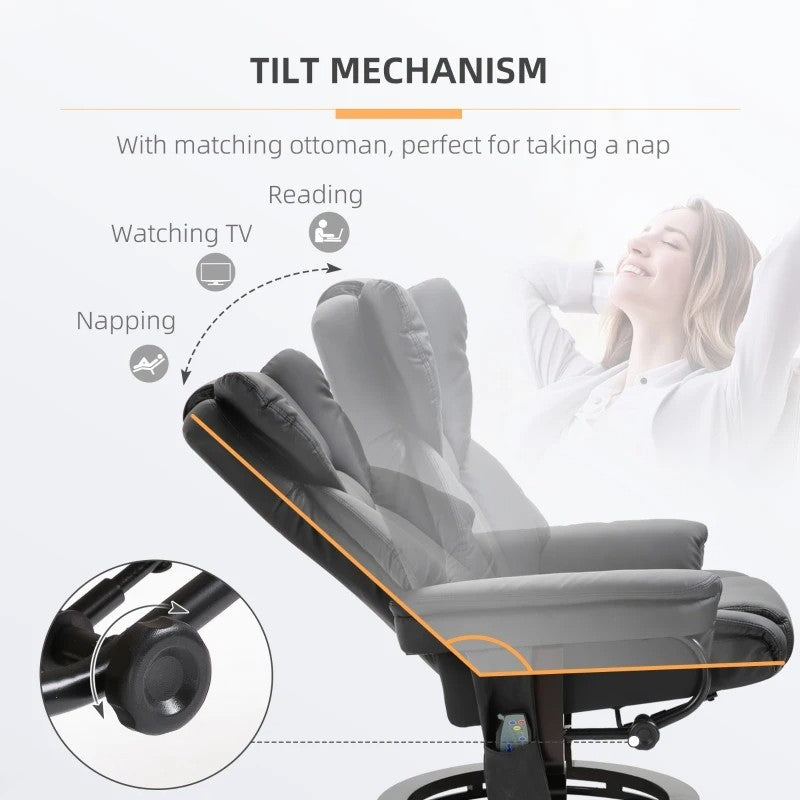 Adjustable Black Faux Leather Recliner Chair w/ Ottoman