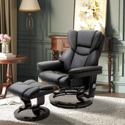 Adjustable Black Faux Leather Recliner Chair w/ Ottoman