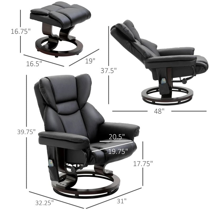 Adjustable Black Faux Leather Recliner Chair w/ Ottoman