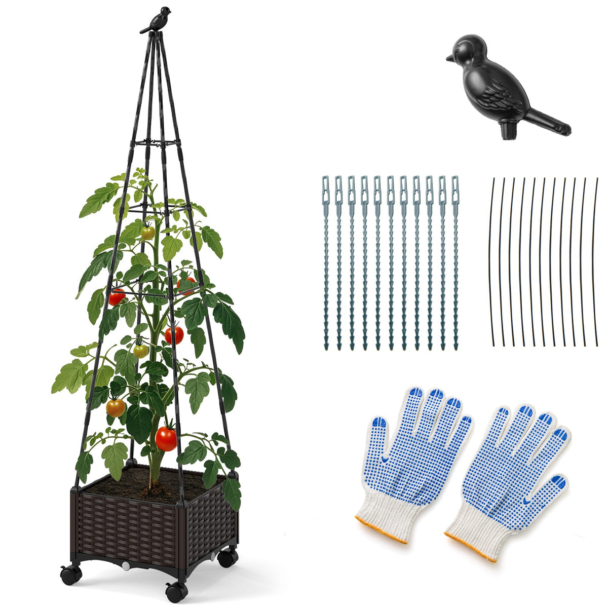Raised Garden Bed Adjustable with Plant Box & Trellis with Lockable Wheels