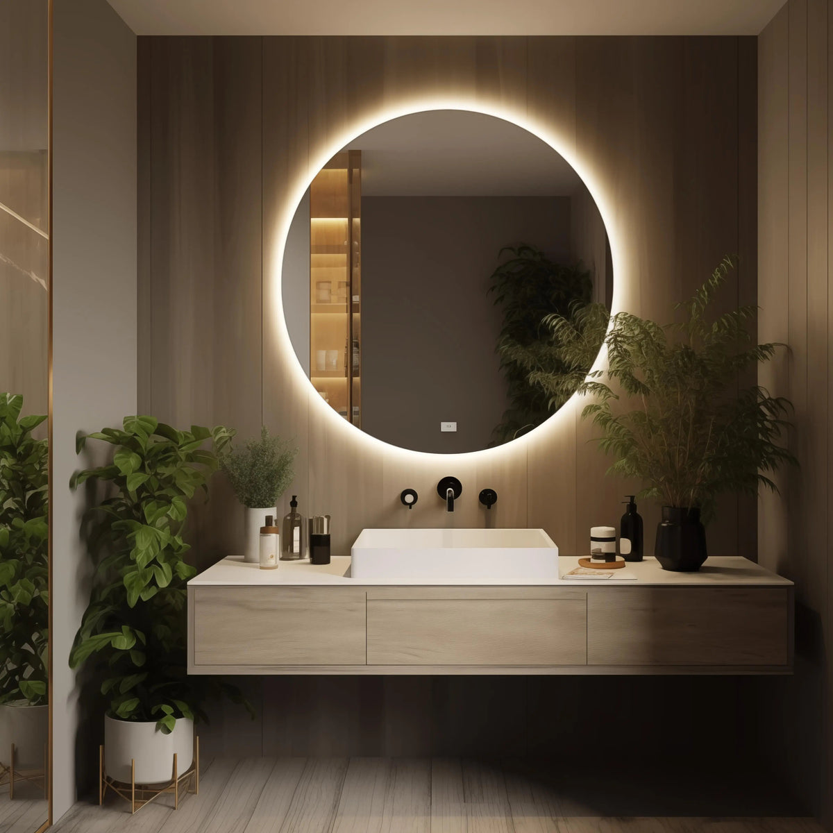 Round Backlit LED Vanity Mirrors With Dimmable Lights