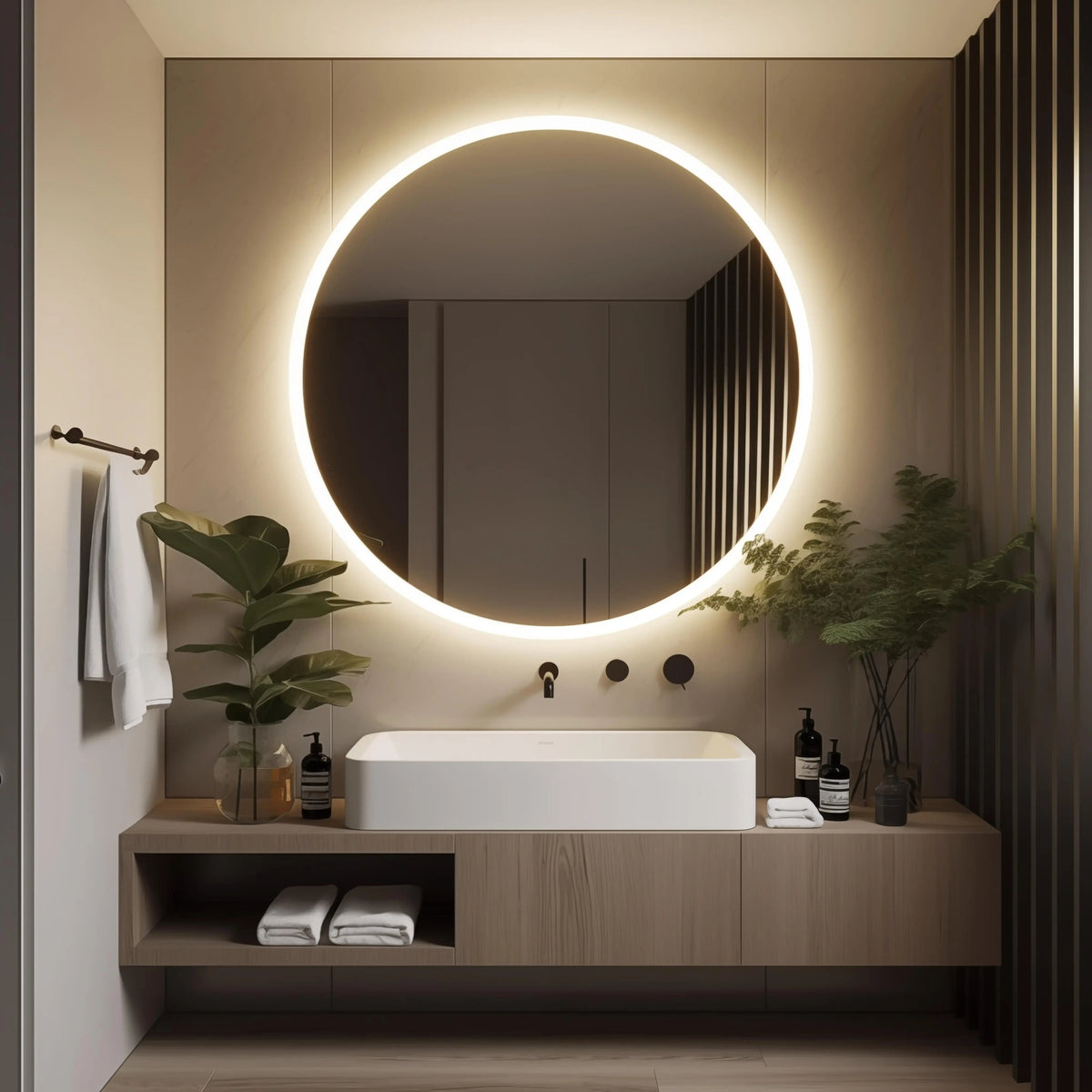 Round LED Bathroom, Vanity Mirror With Dimmable Lights