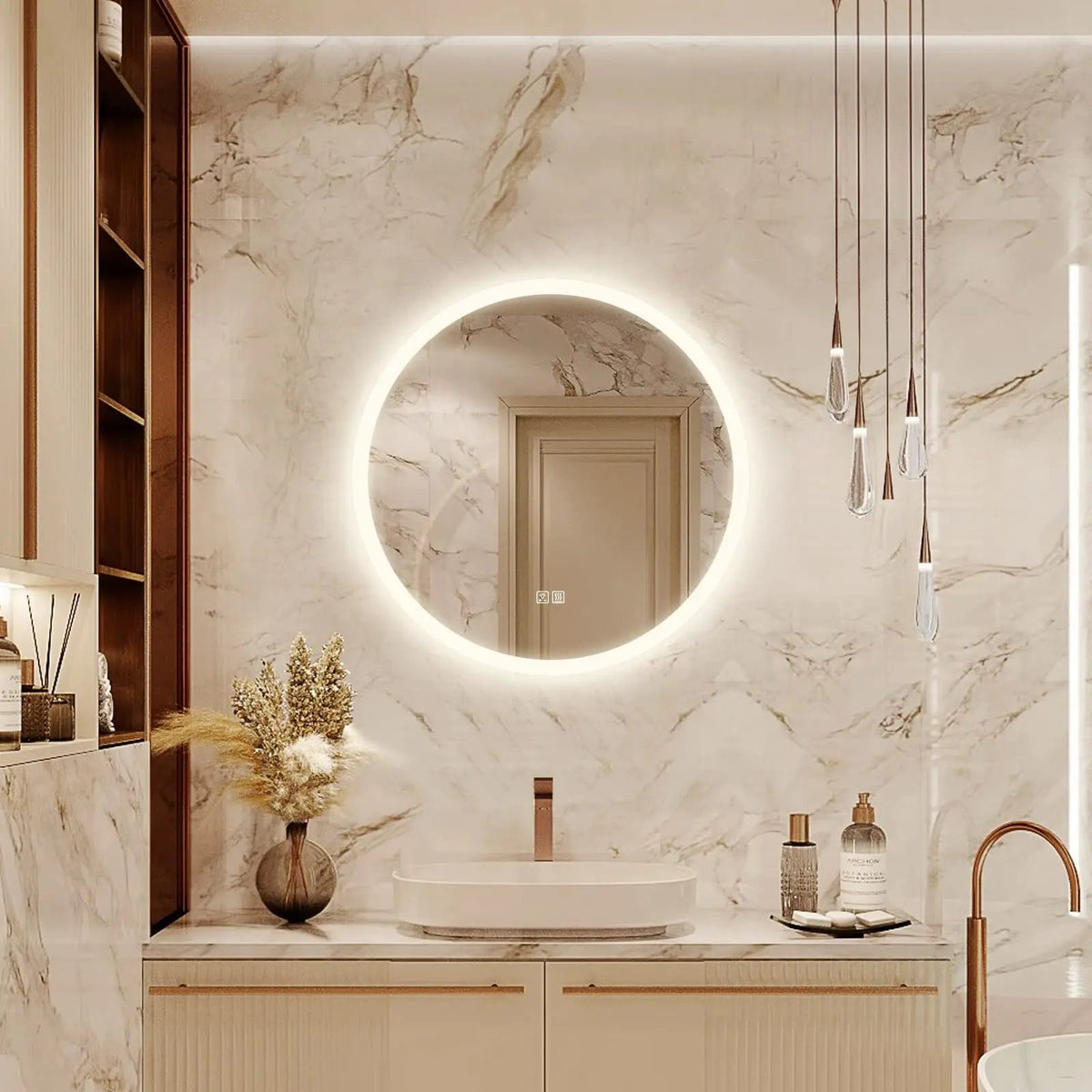 Round LED Bathroom, Vanity Mirror With Dimmable Lights