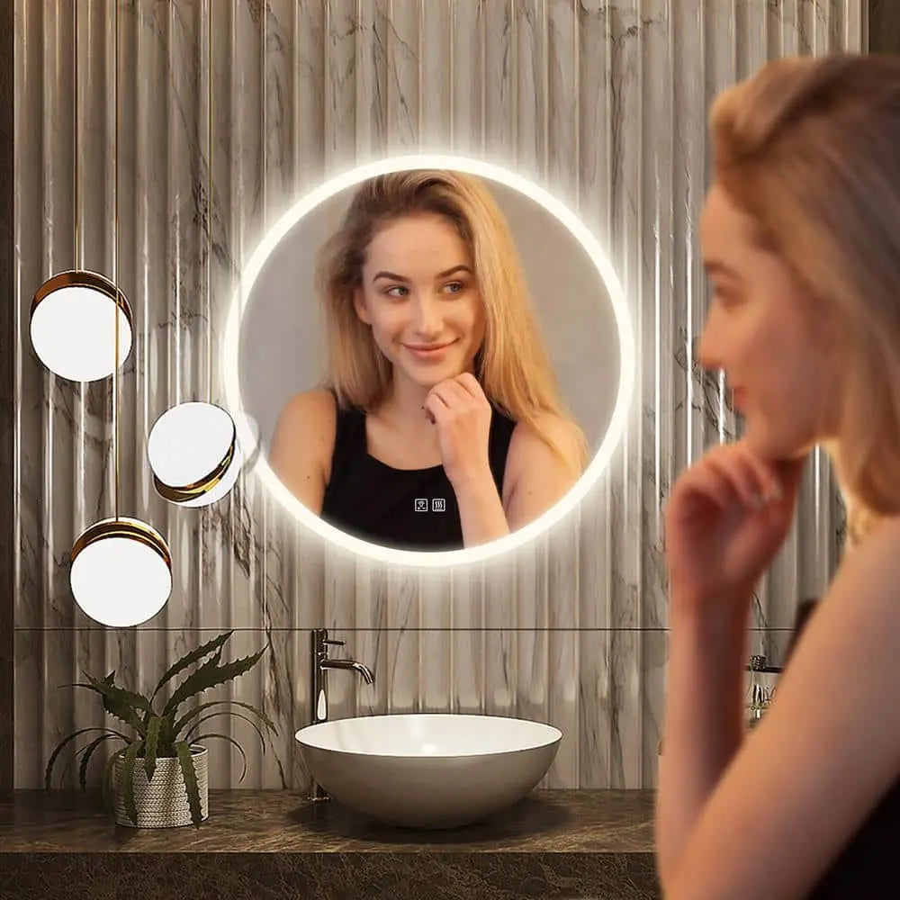 Round LED Bathroom, Vanity Mirror With Dimmable Lights