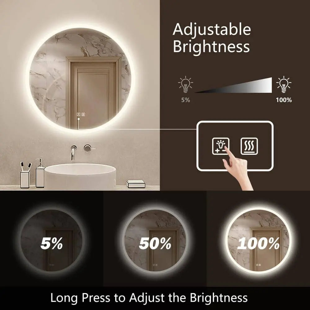 Round LED Bathroom, Vanity Mirror With Dimmable Lights