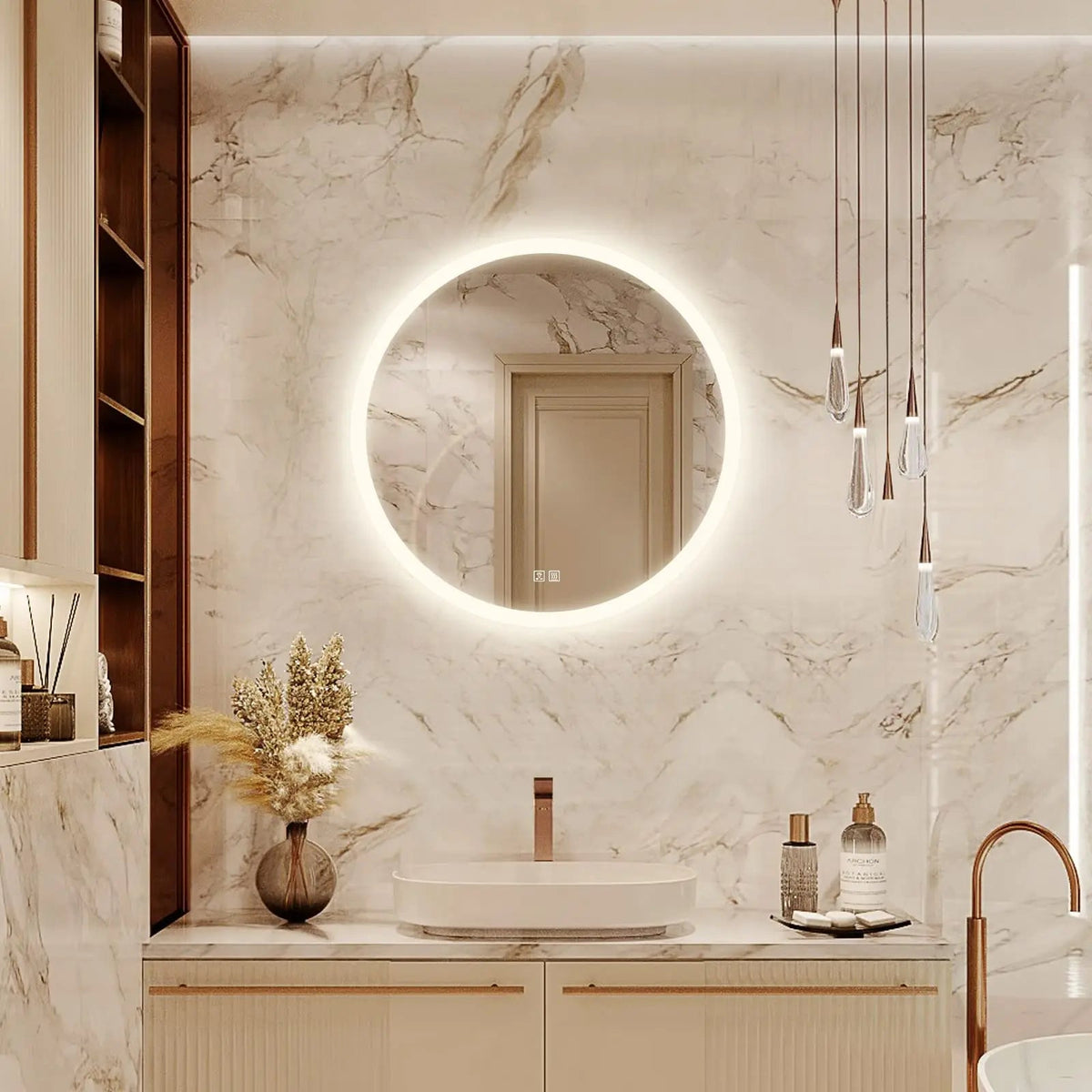 Round LED Bathroom, Vanity Mirror With Dimmable Lights