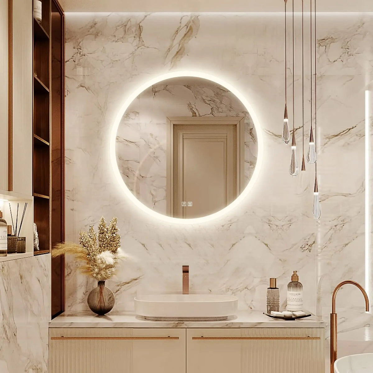 Round LED Bathroom, Vanity Mirror With Dimmable Lights