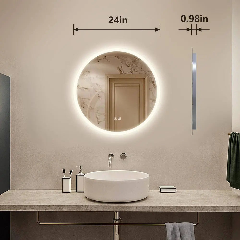 Round LED Bathroom, Vanity Mirror With Dimmable Lights