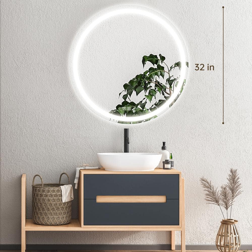 Round Led Mirror Bathroom, Vanity, With Dimmable Lights