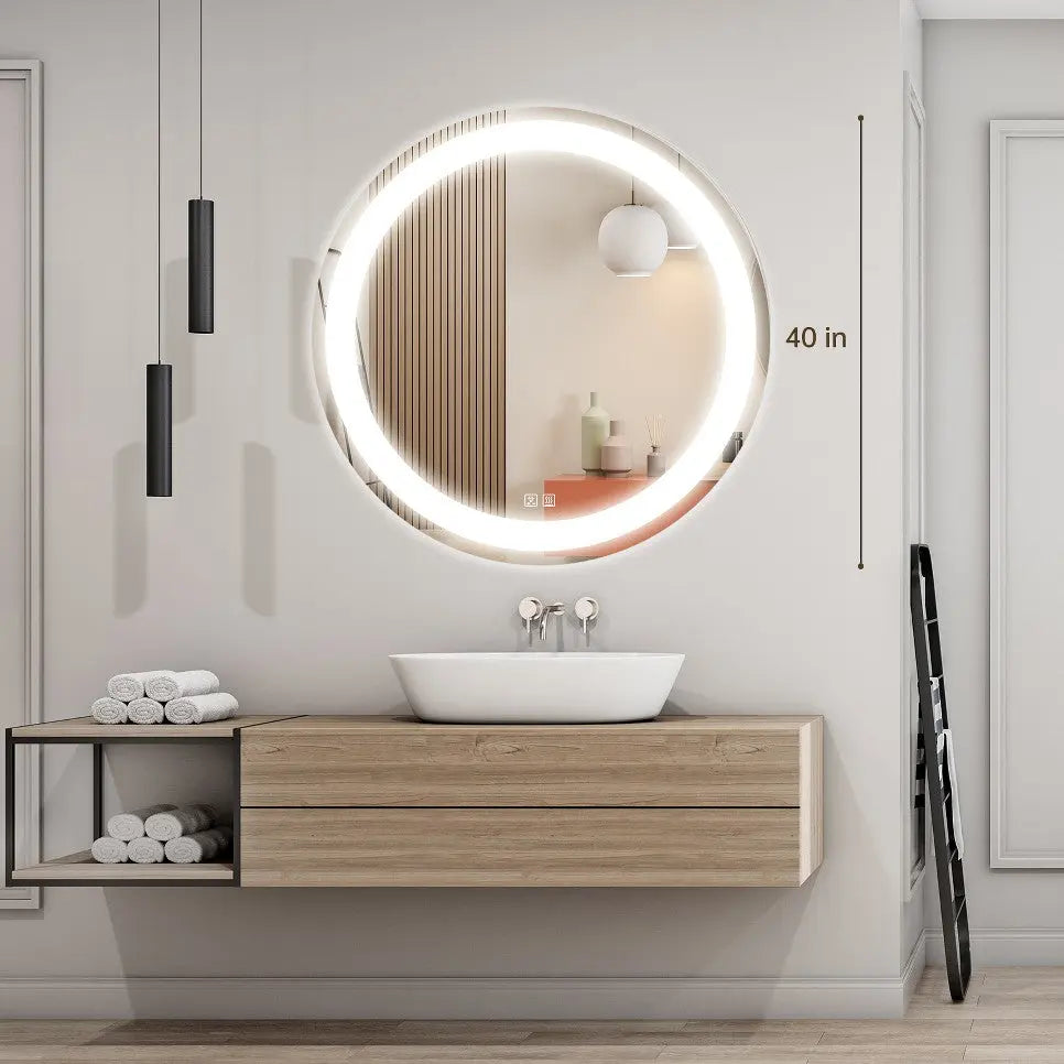 Round Led Mirror Bathroom, Vanity, With Dimmable Lights
