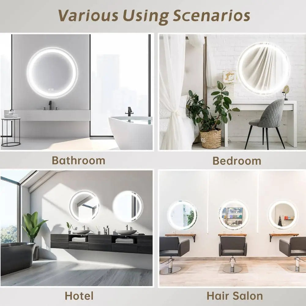 Round Led Mirror Bathroom, Vanity, With Dimmable Lights