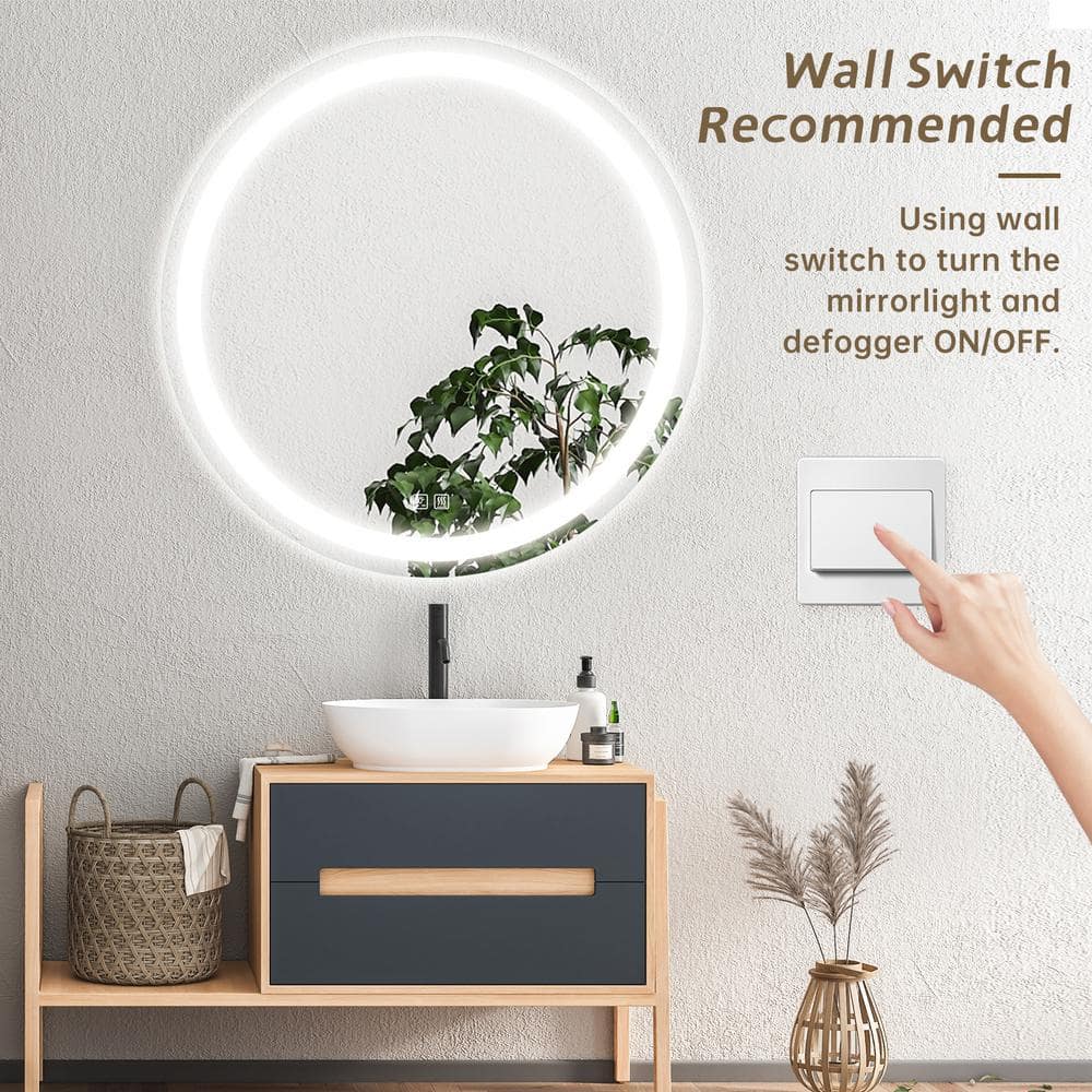 Round Led Mirror Bathroom, Vanity, With Dimmable Lights