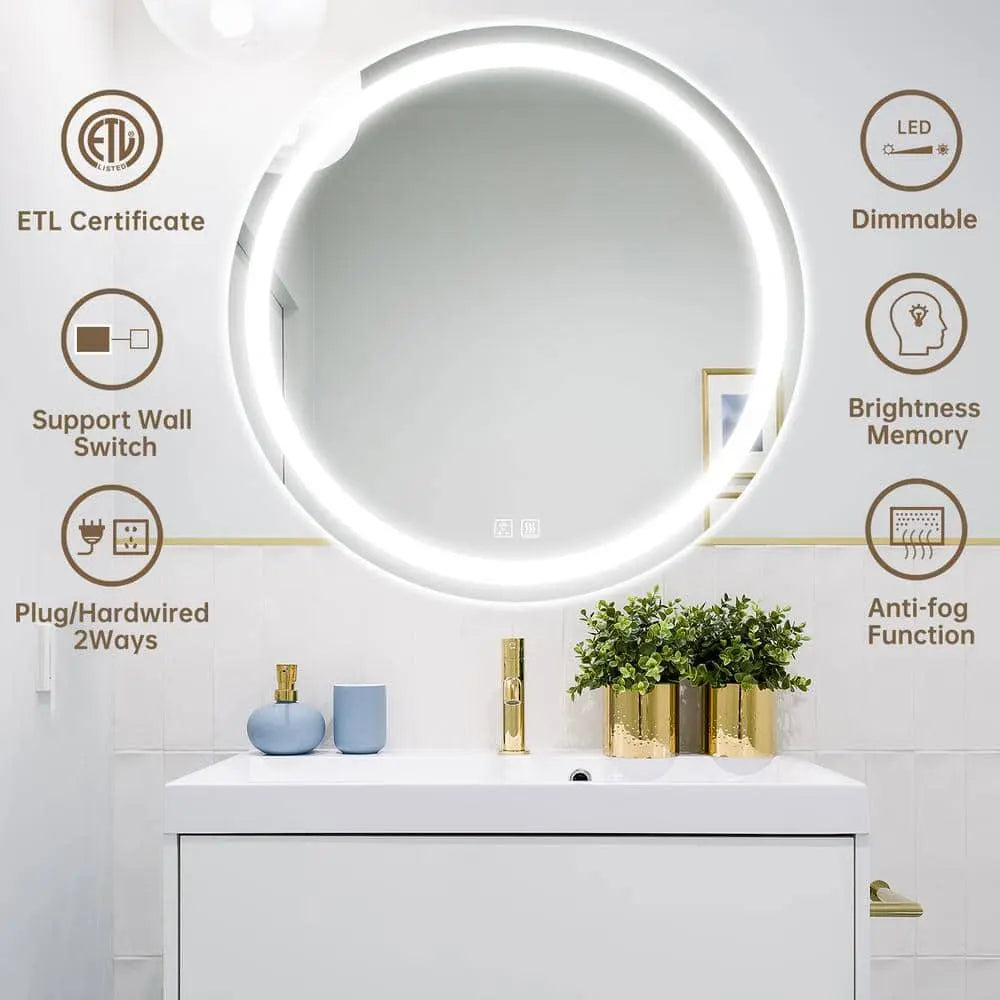 Round Led Mirror Bathroom, Vanity, With Dimmable Lights