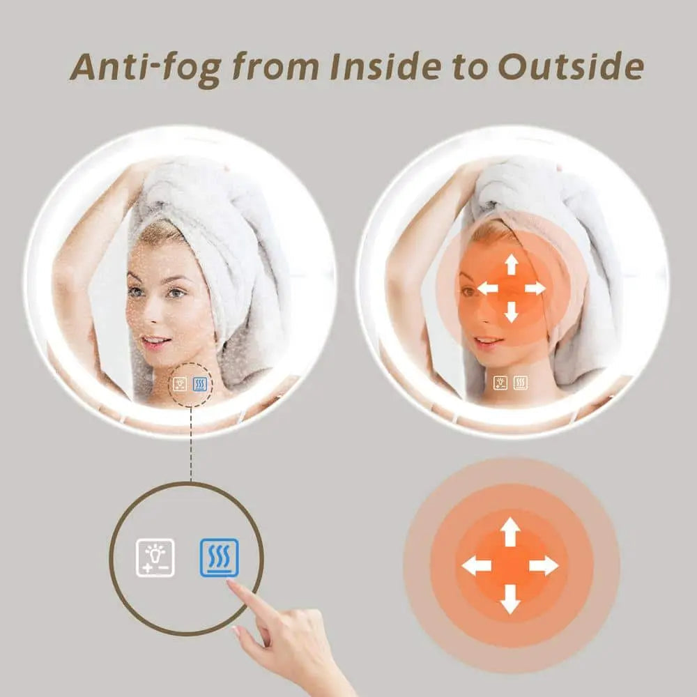 Round Led Mirror Bathroom, Vanity, With Dimmable Lights