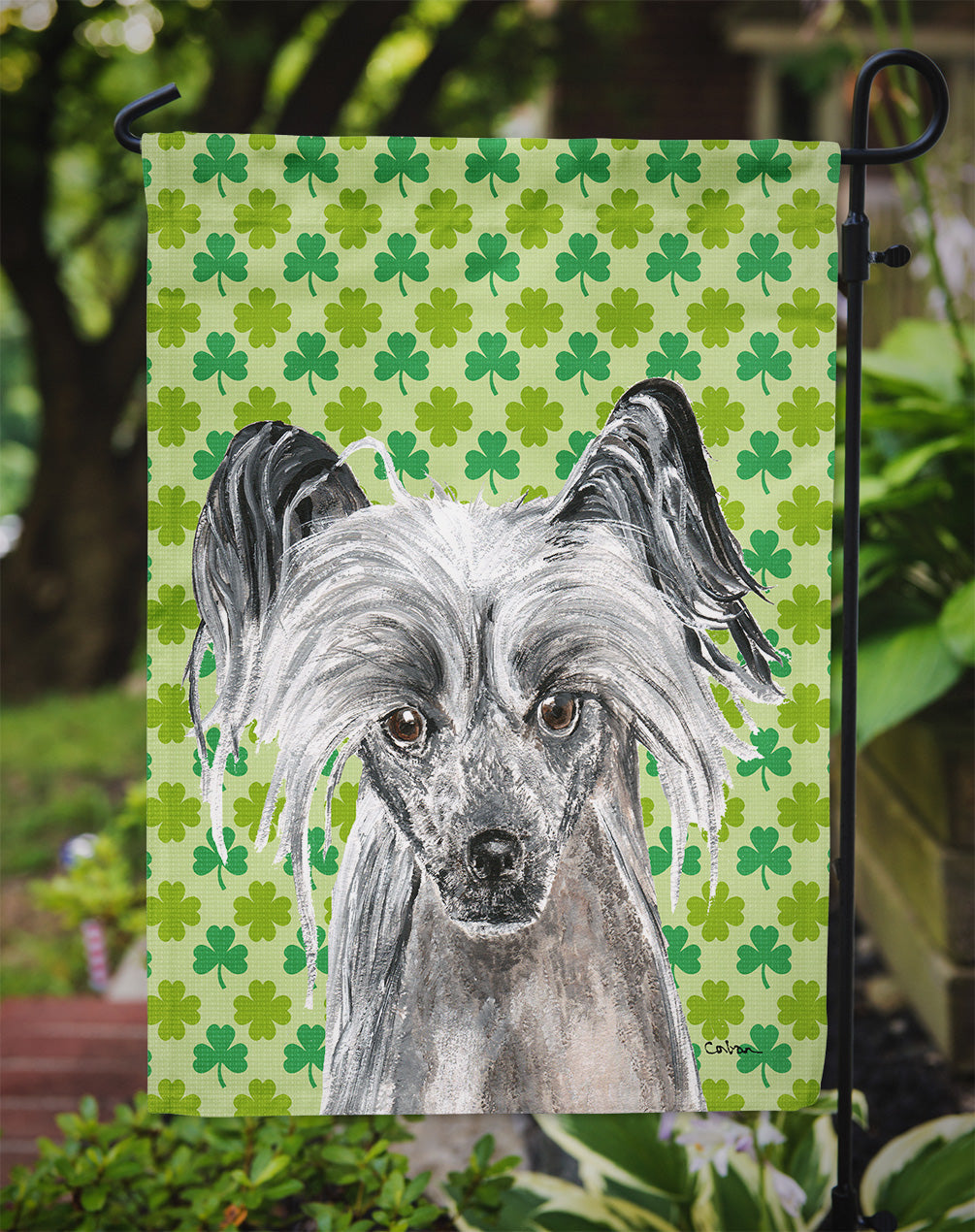 Chinese Crested St Patrick's Irish Garden Flag