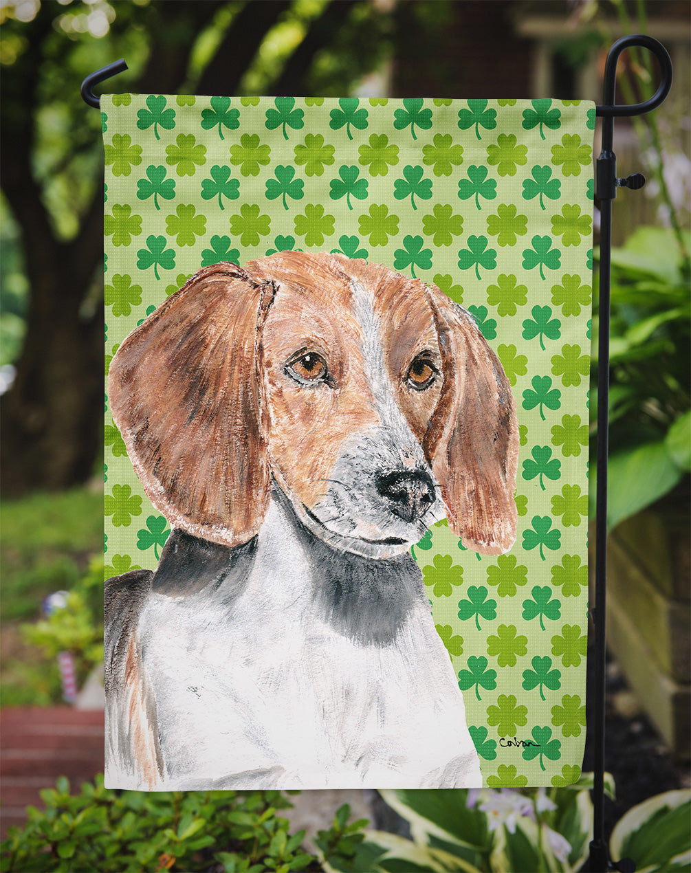 English Foxhound St Patrick's Irish Garden Flag