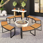 Set of 4 - Round Outdoor Metal Wood Backless Bench