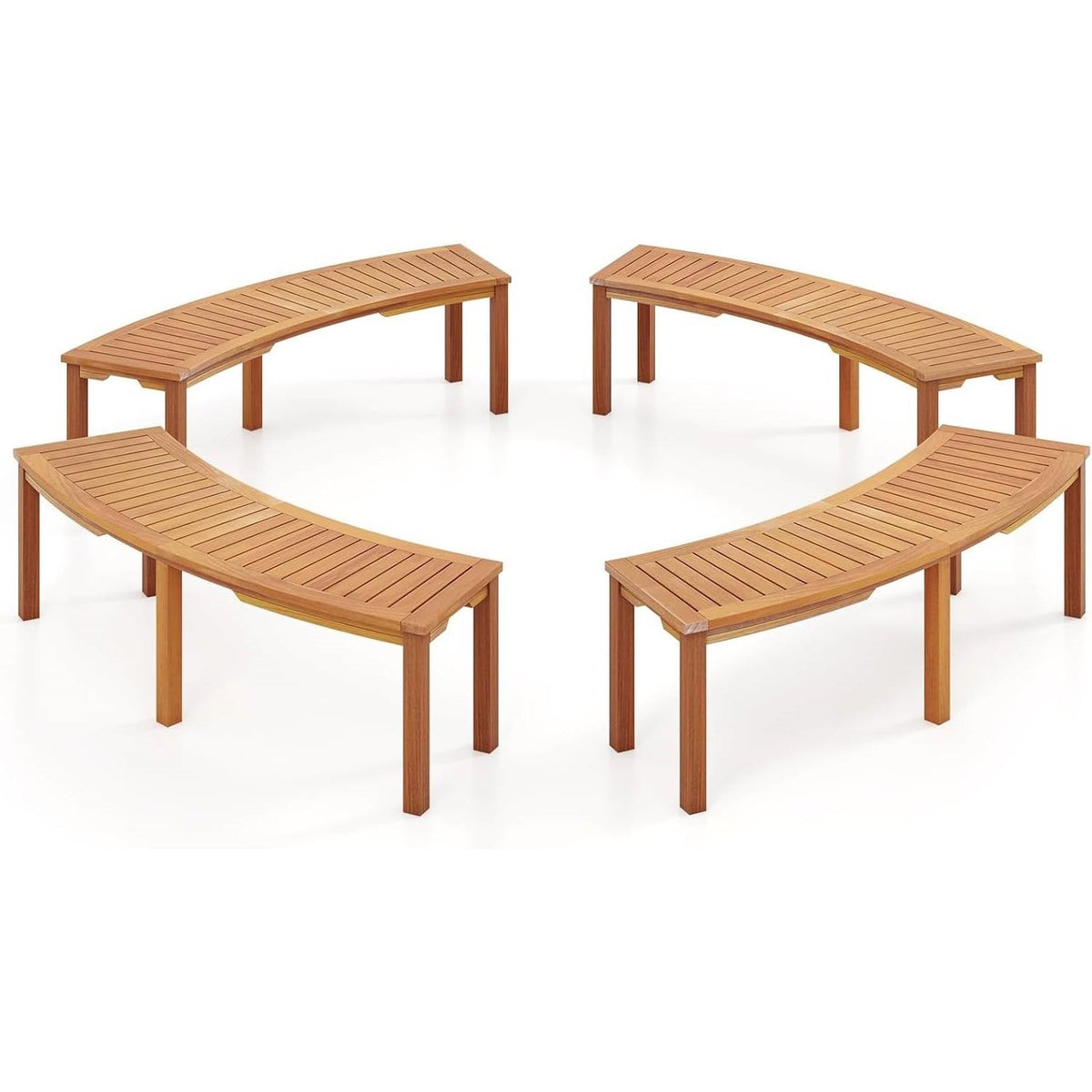 Set of 4 - Outdoor, Curved Backless Garden Bench