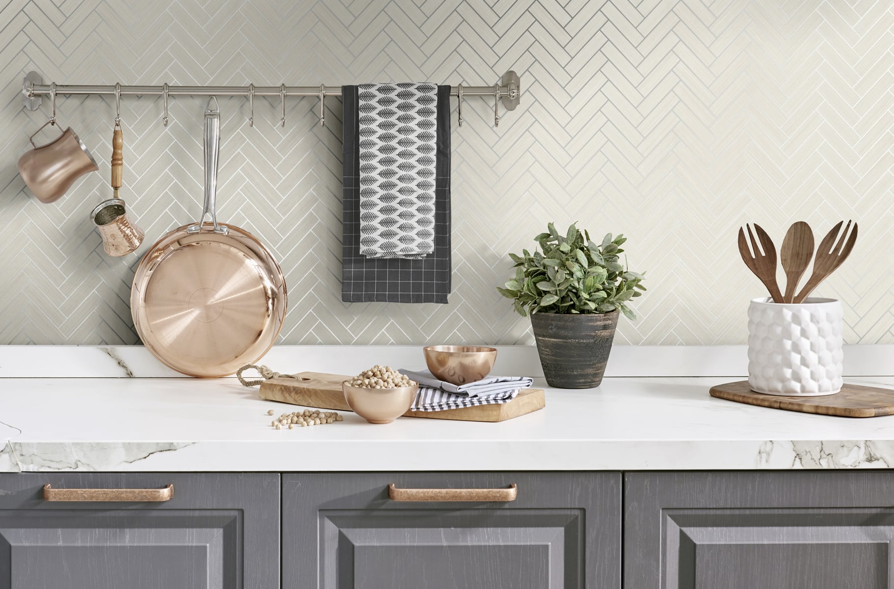 Herringbone Inlay Peel and Stick Removable Wallpaper