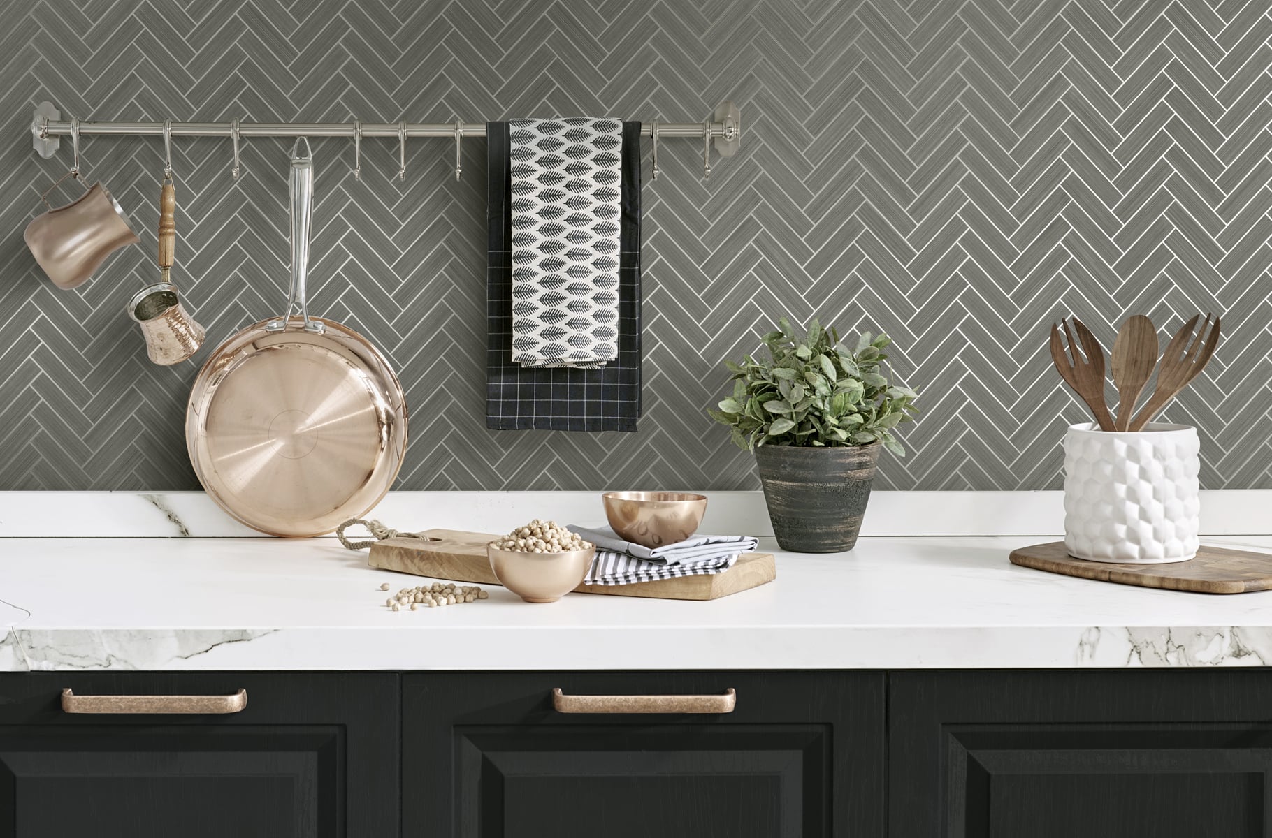 Herringbone Inlay Peel and Stick Removable Wallpaper