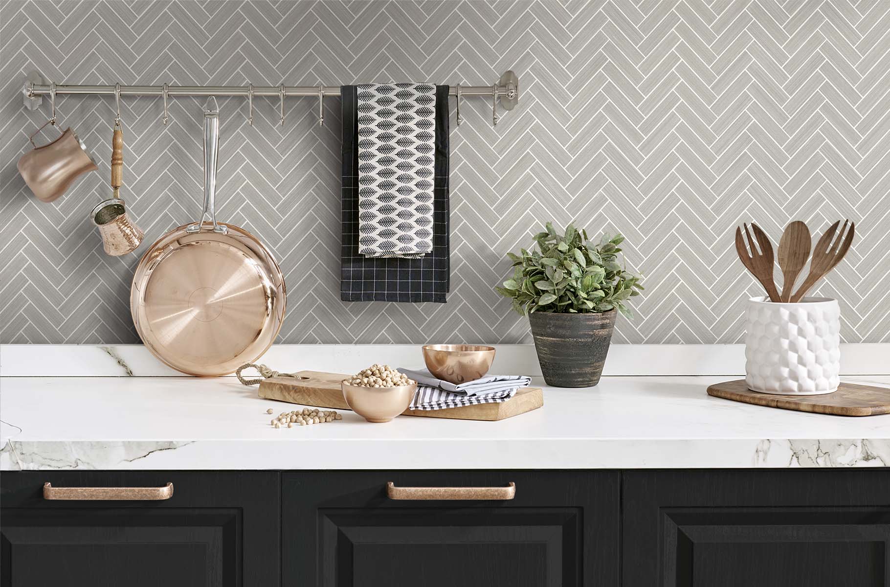 Herringbone Inlay Peel and Stick Removable Wallpaper