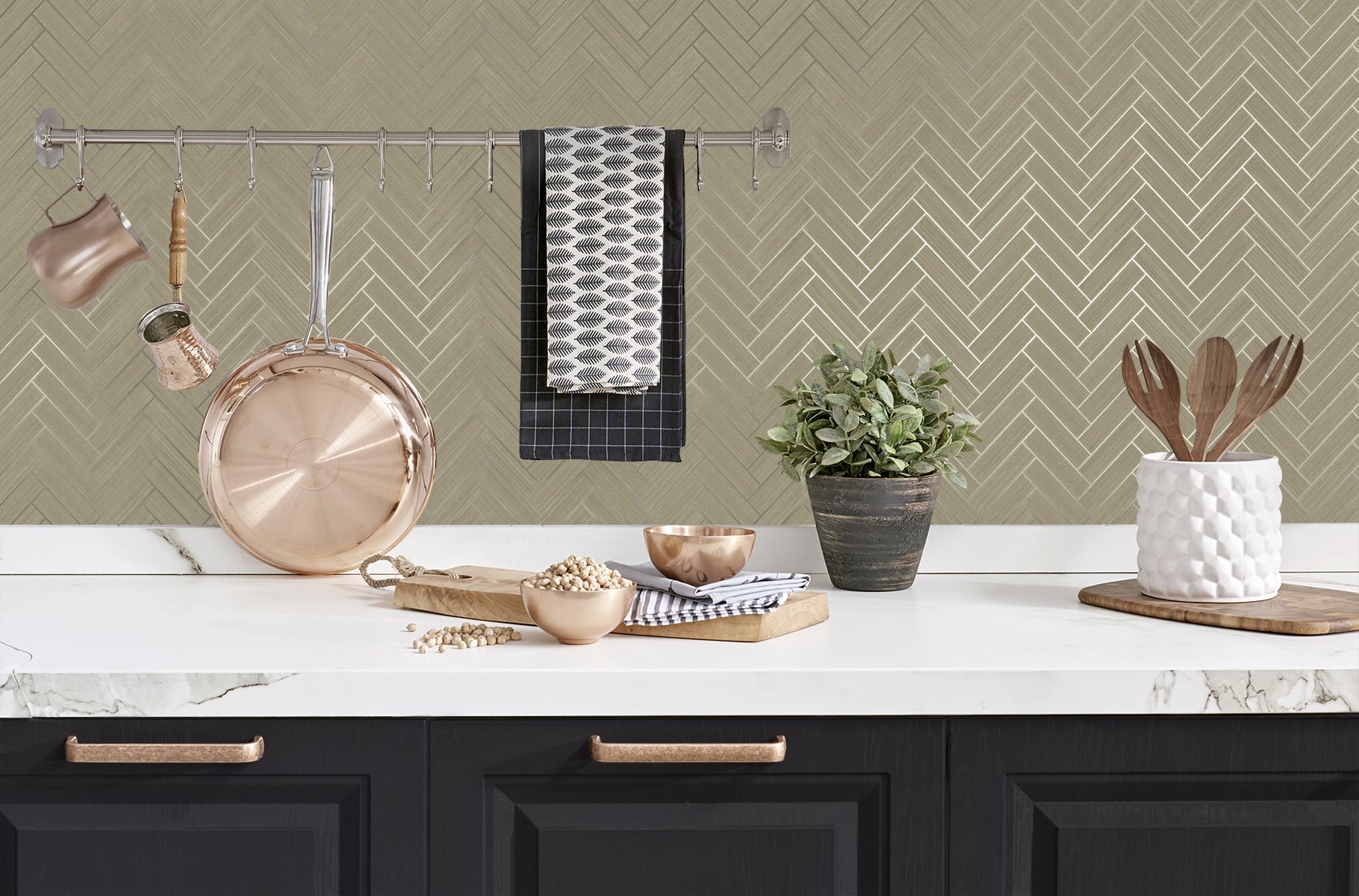 Herringbone Inlay Peel and Stick Removable Wallpaper