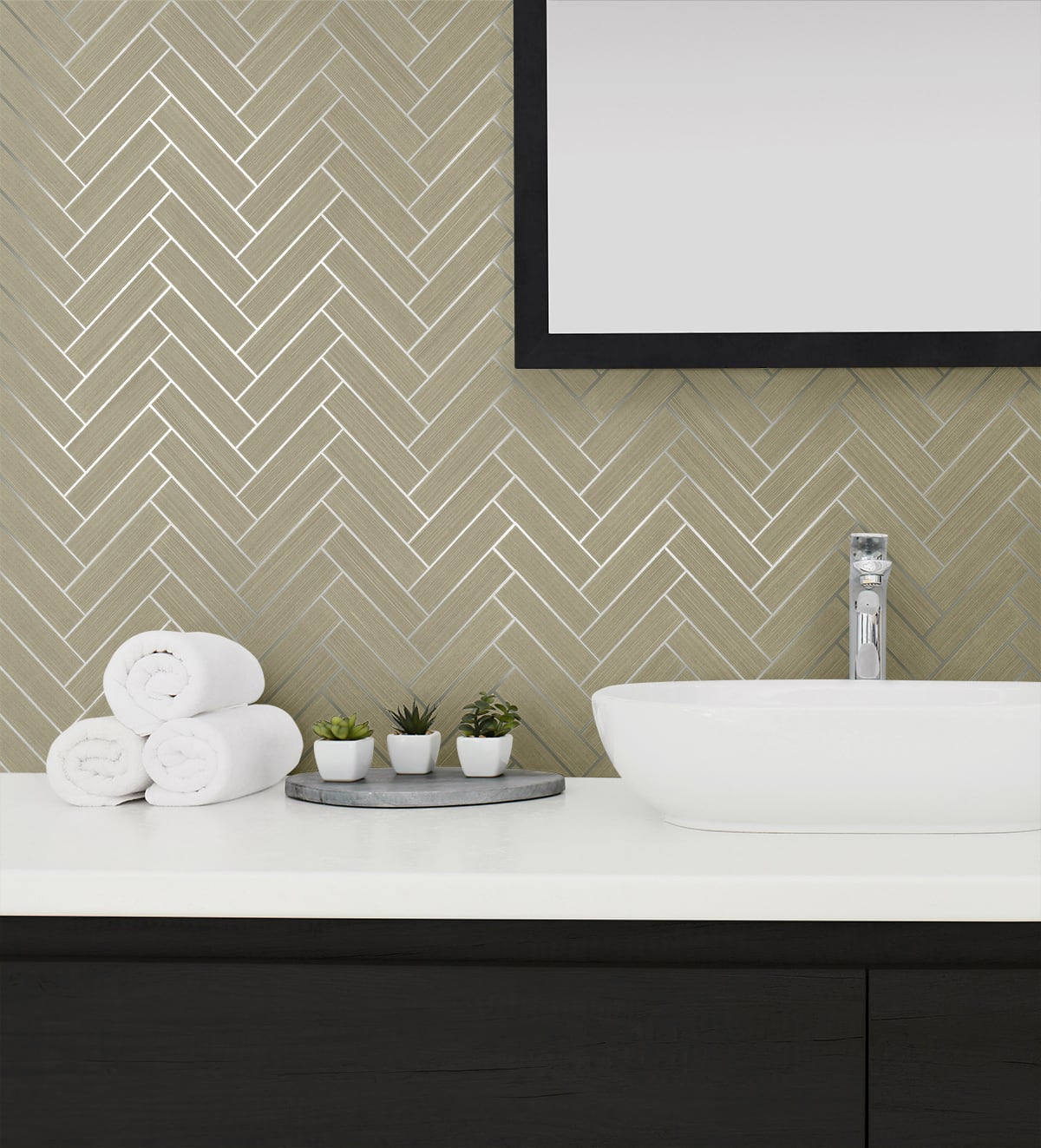 Herringbone Inlay Peel and Stick Removable Wallpaper