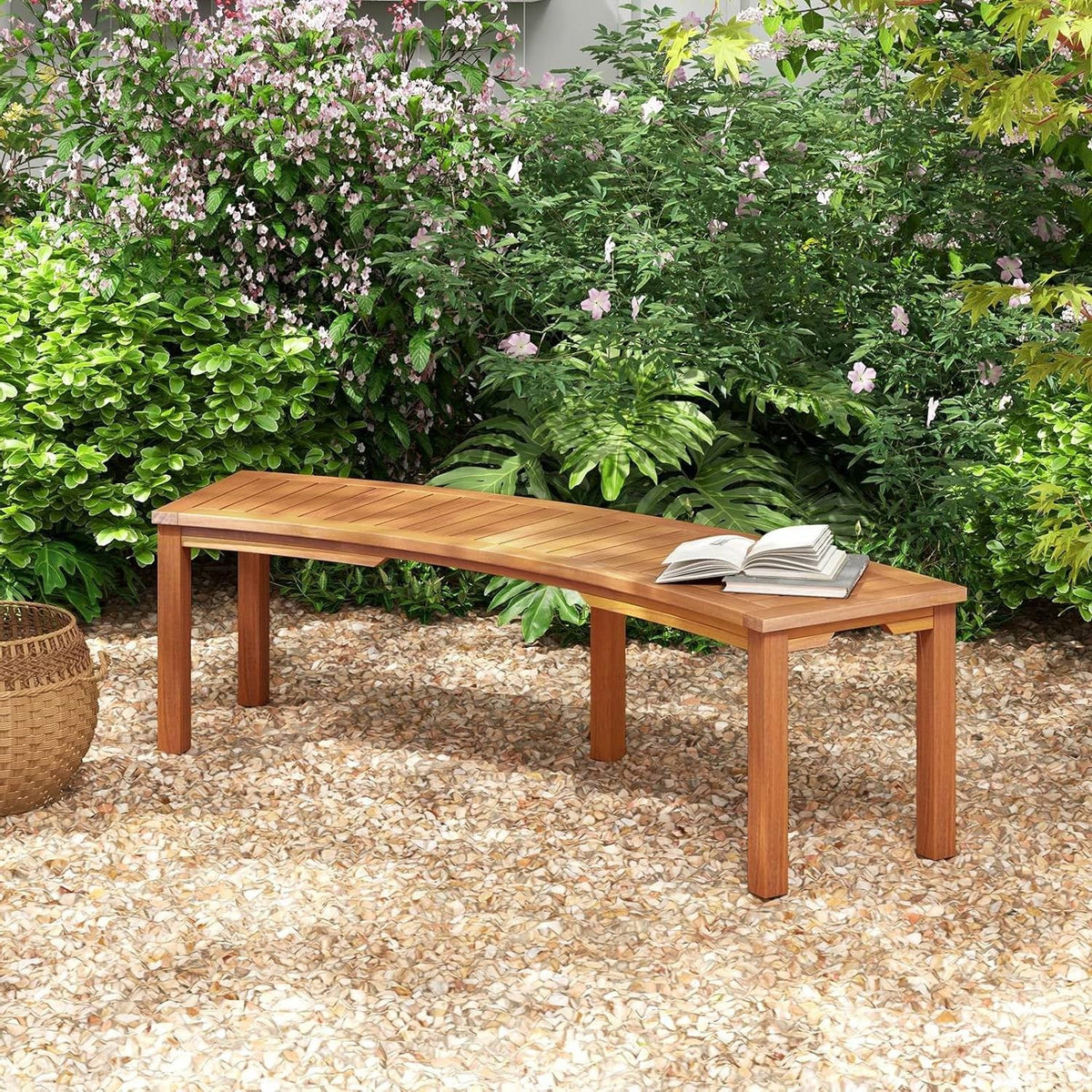Set of 2 - Outdoor, Backless Garden Bench with Modern Arch Design
