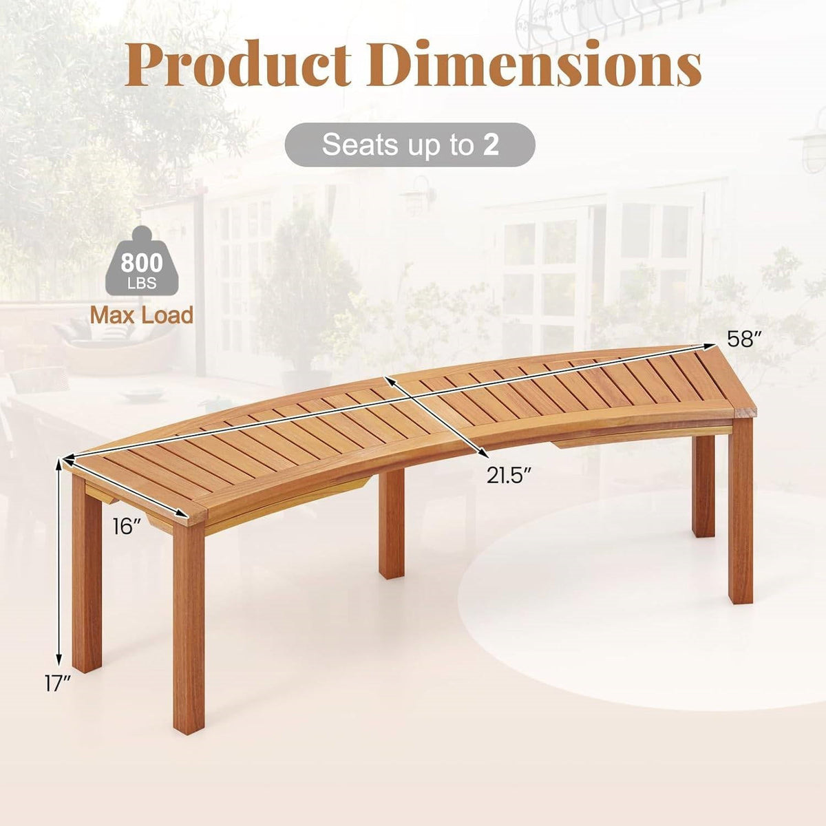Set of 2 - Outdoor, Backless Garden Bench with Modern Arch Design