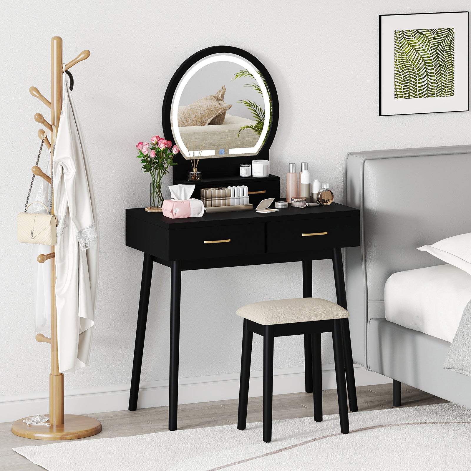 Small Vanity Makeup Dressing Table Set - Black