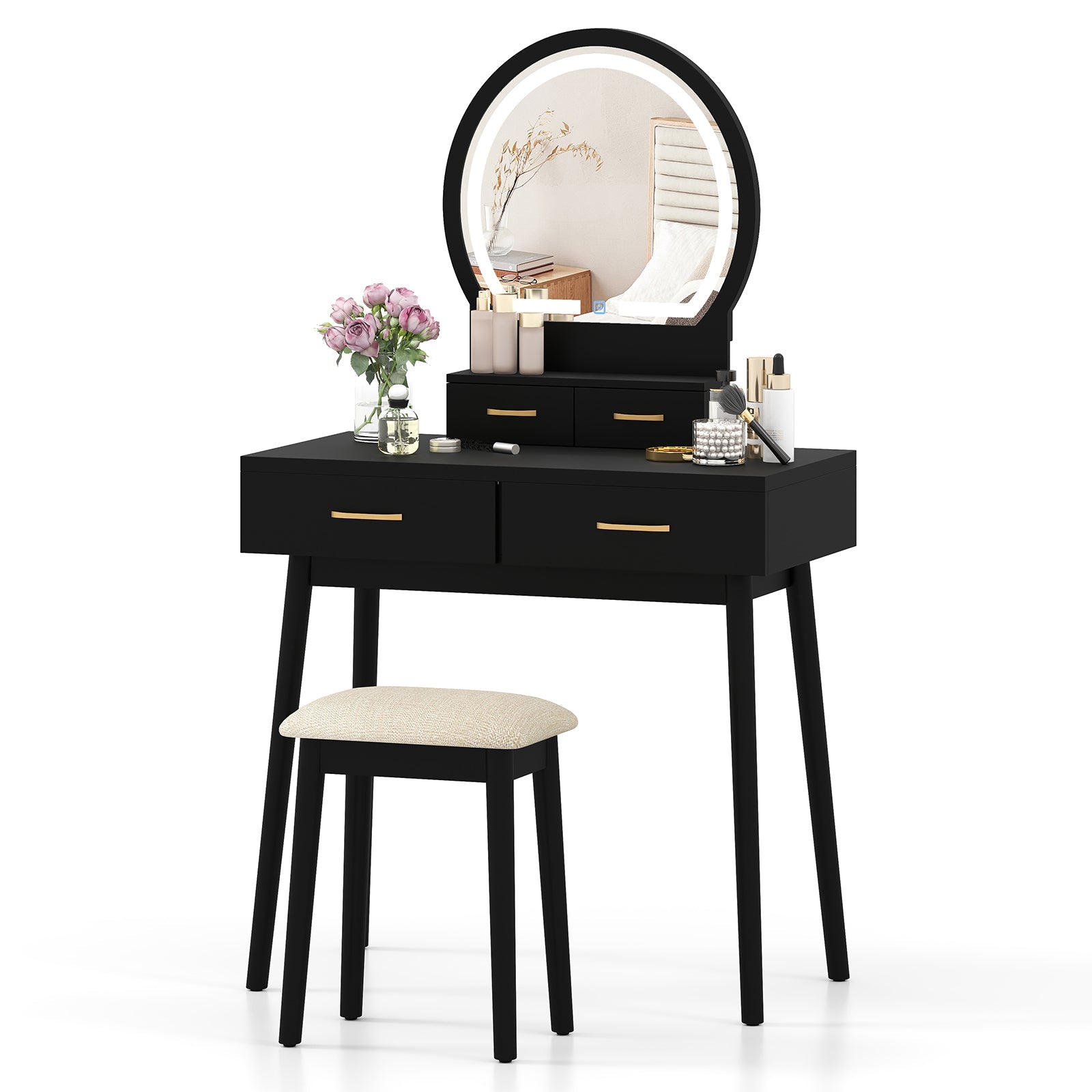 Small Vanity Makeup Dressing Table Set - Black