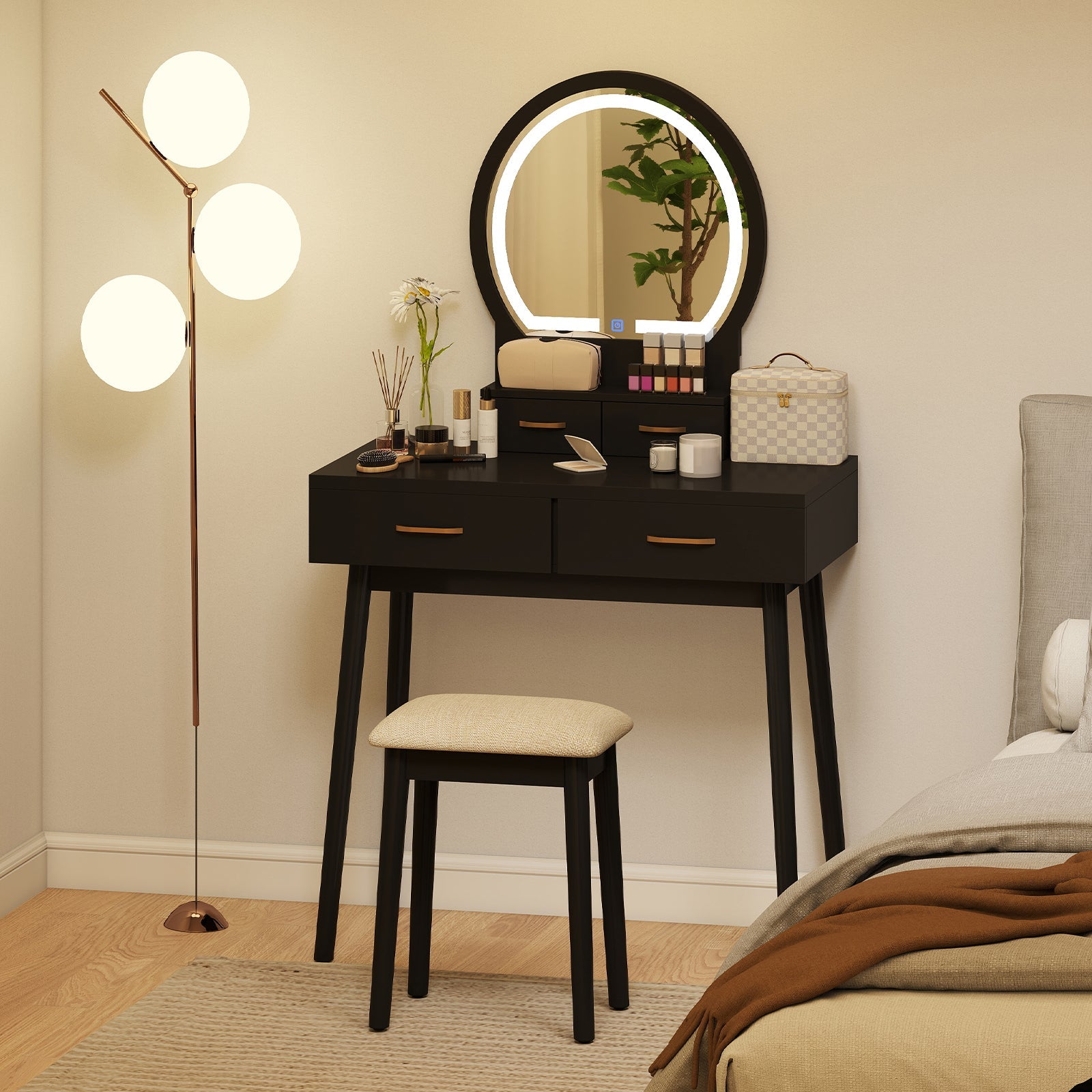 Small Vanity Makeup Dressing Table Set - Black