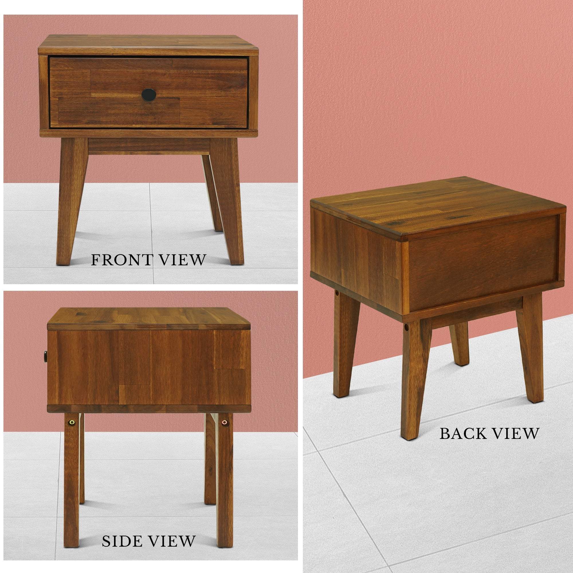 Acacia Sofia 1-Drawer Solid Wood Nightstand
