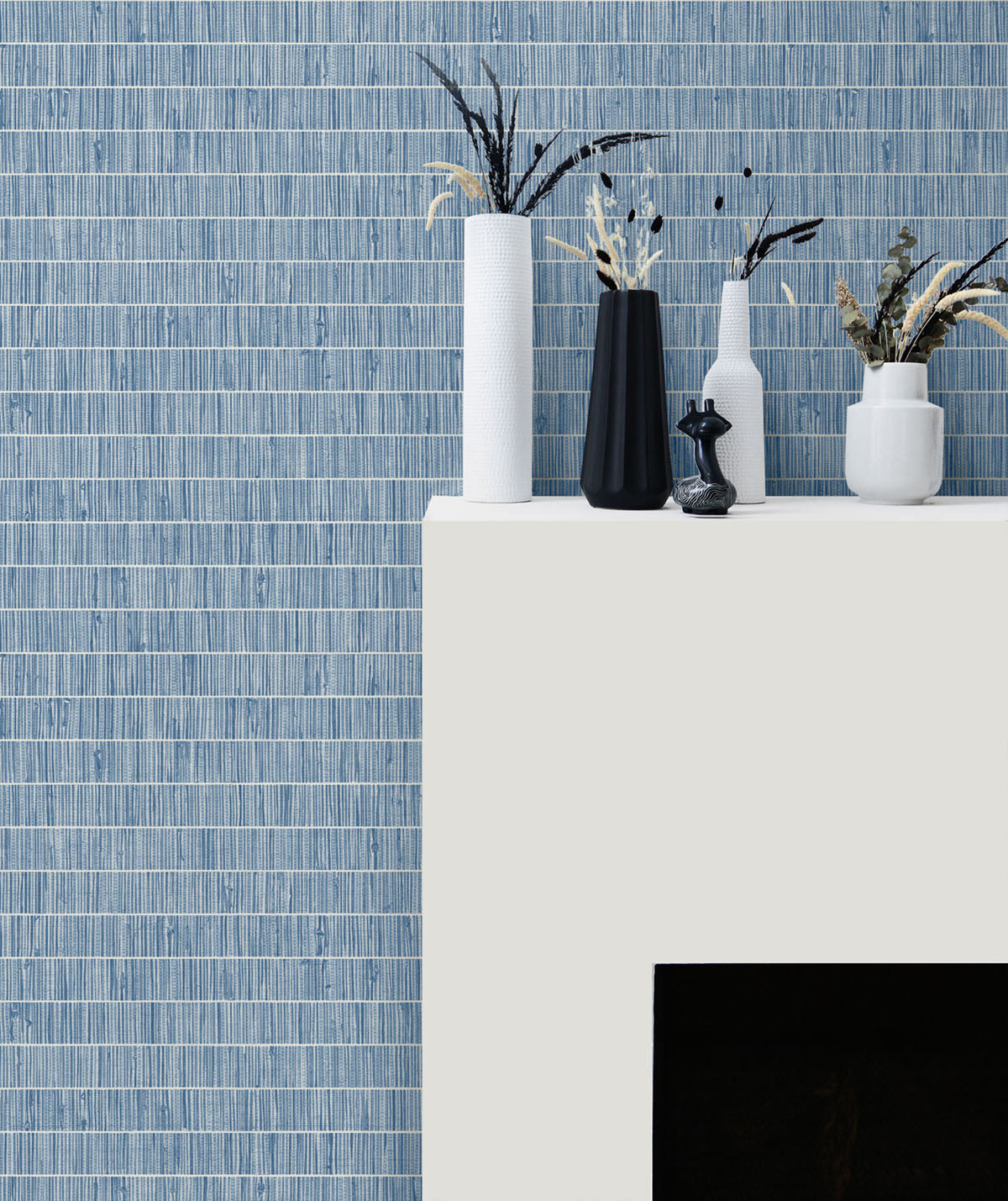 More Textures Blue Grass Band Shimmer Embossed Vinyl Unpasted Wallpaper