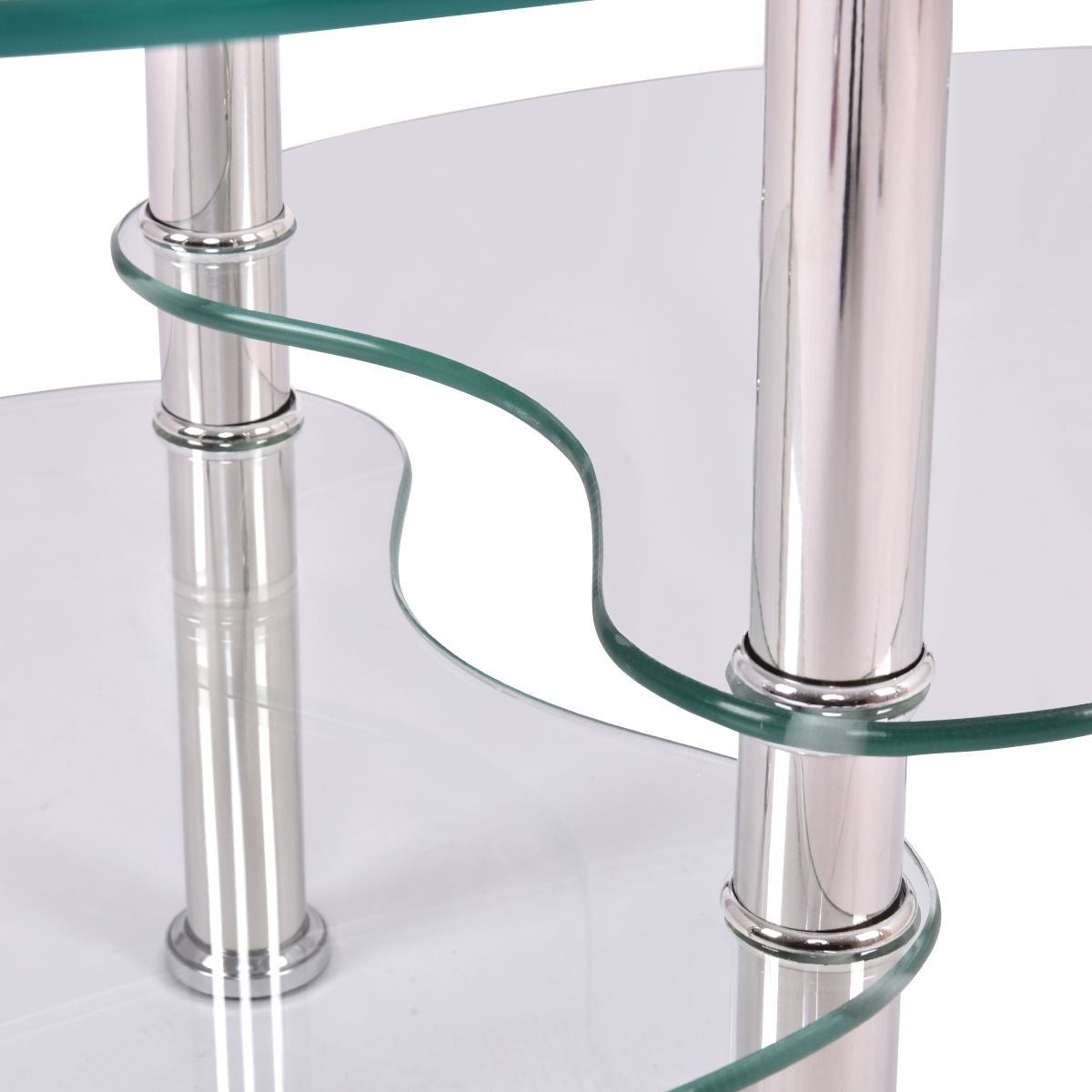 Oval Tempered Glass Coffee Table with Bottom Shelf