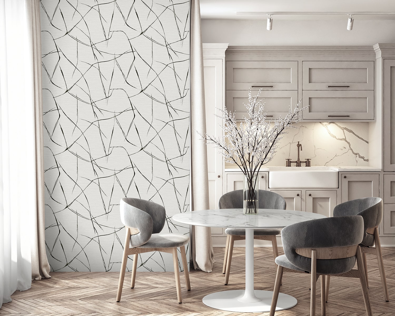 Fibers and Threads Davenport Sketch Abstract Embossed Vinyl Unpasted Wallpaper