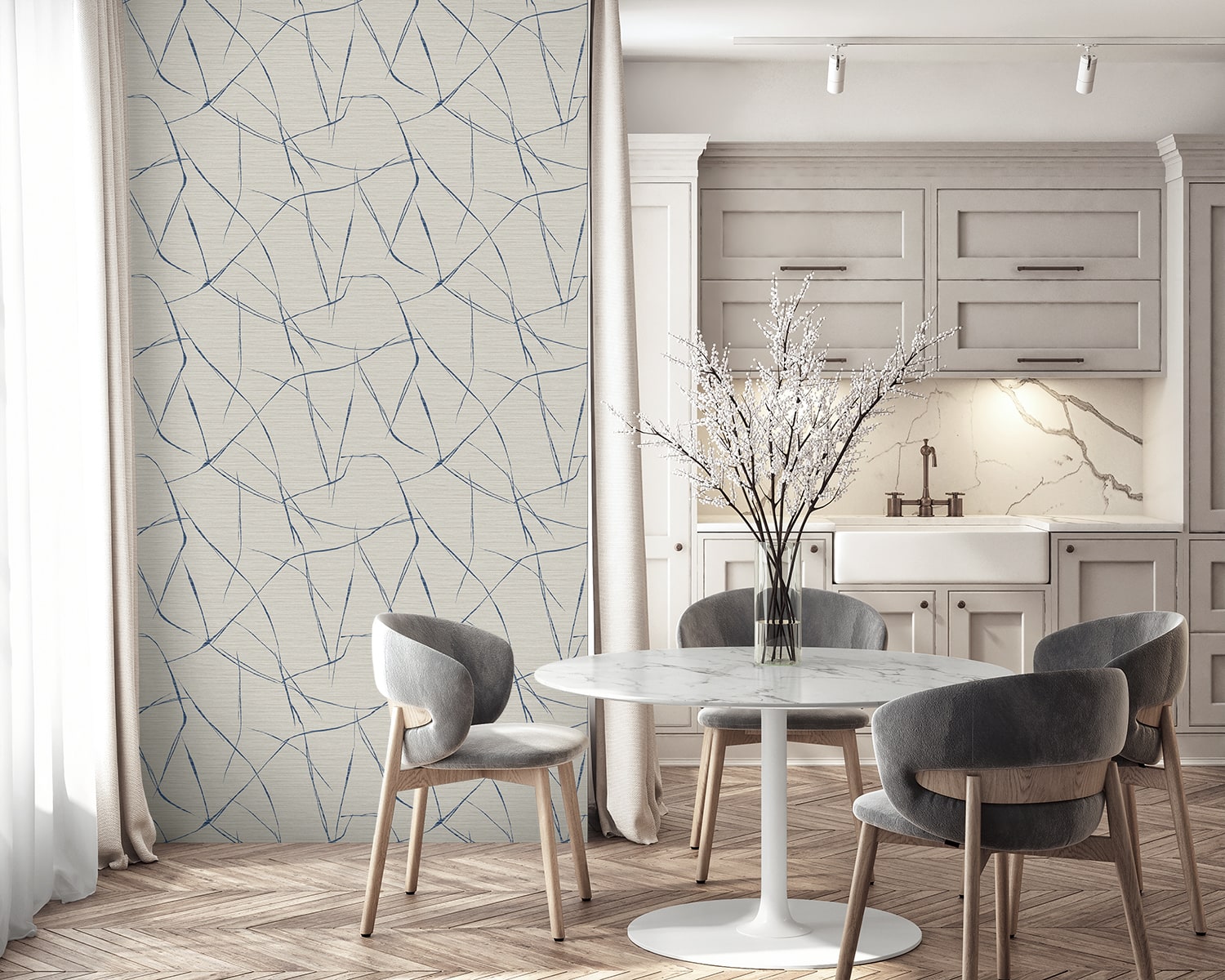 Fibers and Threads Davenport Sketch Abstract Embossed Vinyl Unpasted Wallpaper