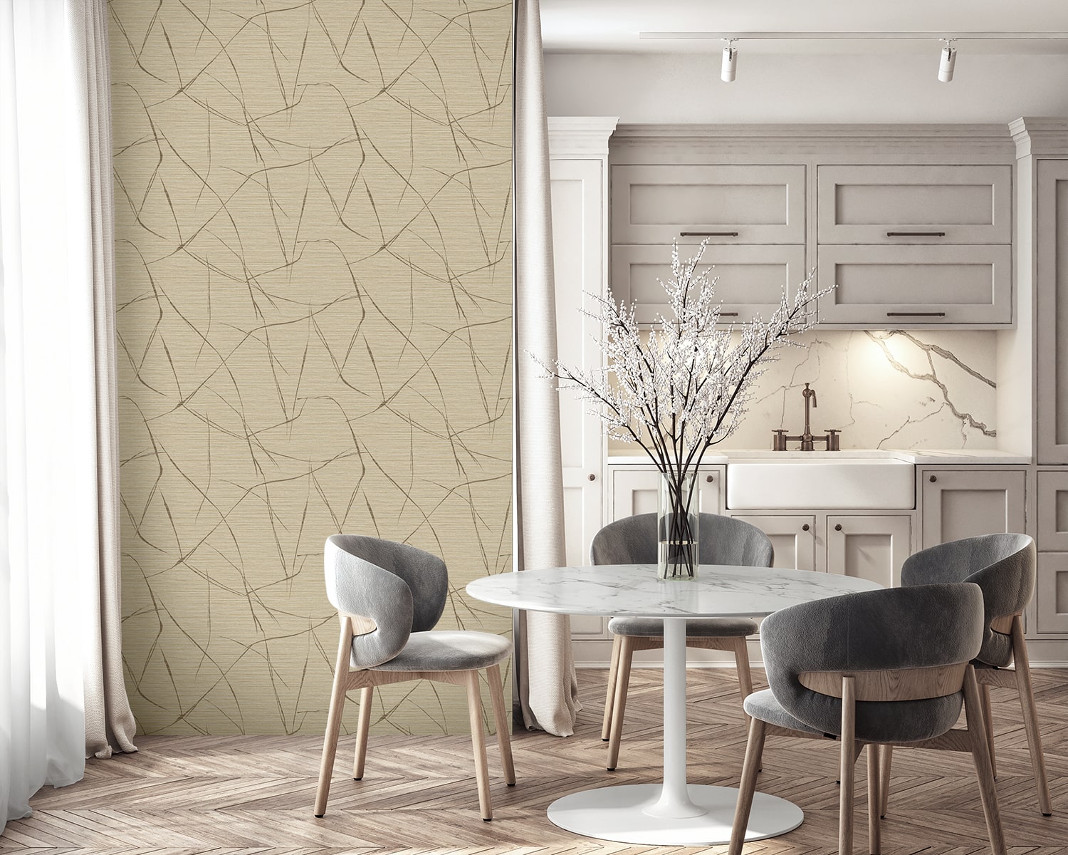 Fibers and Threads Davenport Sketch Abstract Embossed Vinyl Unpasted Wallpaper