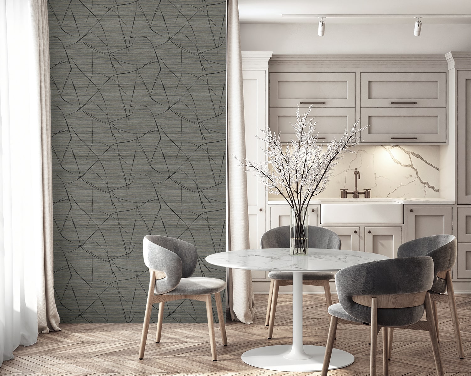 Fibers and Threads Davenport Sketch Abstract Embossed Vinyl Unpasted Wallpaper
