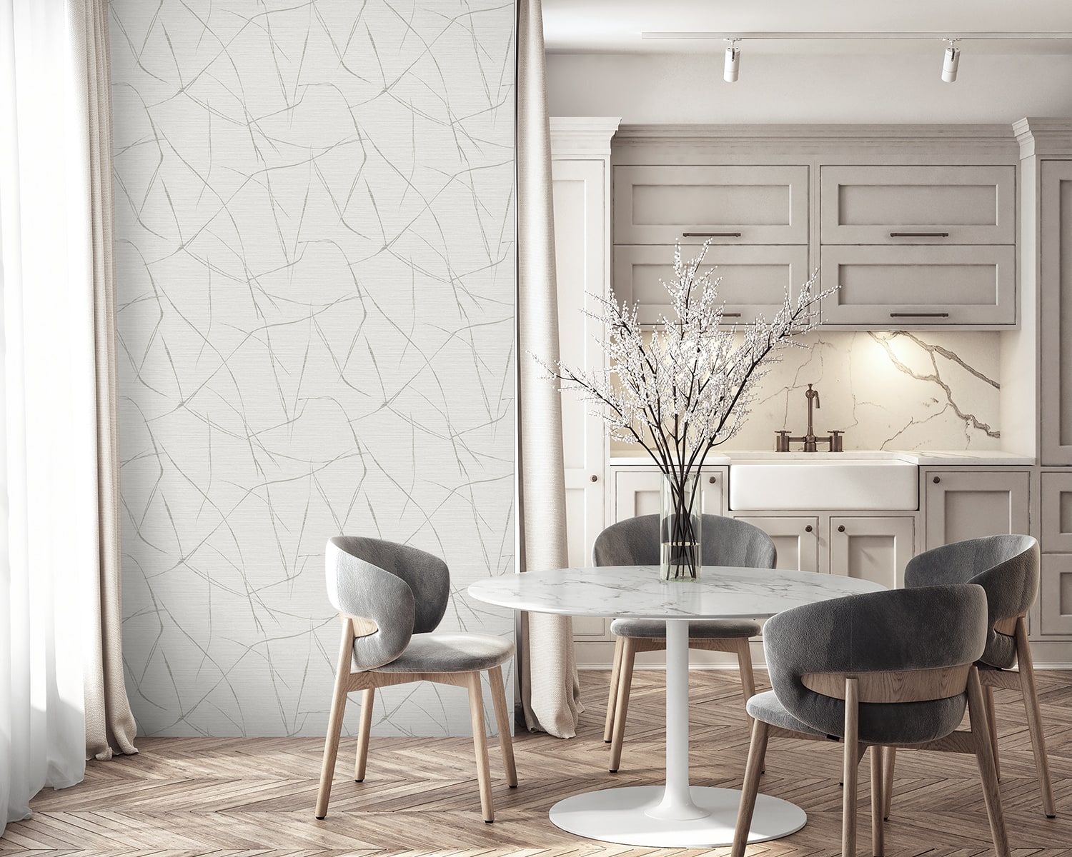 Fibers and Threads Davenport Sketch Abstract Embossed Vinyl Unpasted Wallpaper