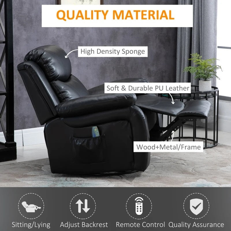 Adjustable Black Faux Leather Recliner Chair w/ Footrest
