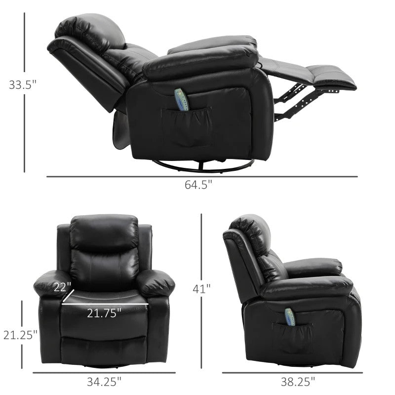 Adjustable Black Faux Leather Recliner Chair w/ Footrest
