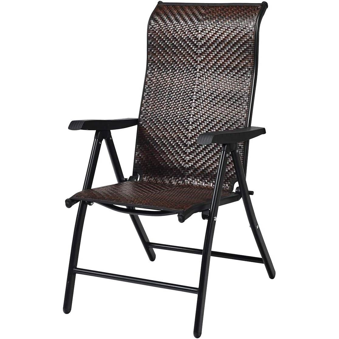 Outdoor/Indoor Folding Patio Chair with Brown Rattan Seat and High Backrest