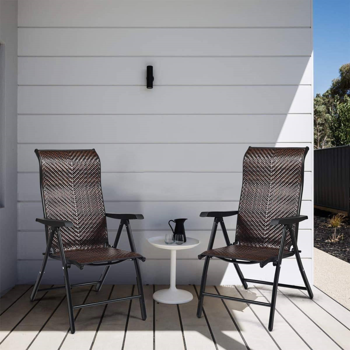 Outdoor/Indoor Folding Patio Chair with Brown Rattan Seat and High Backrest