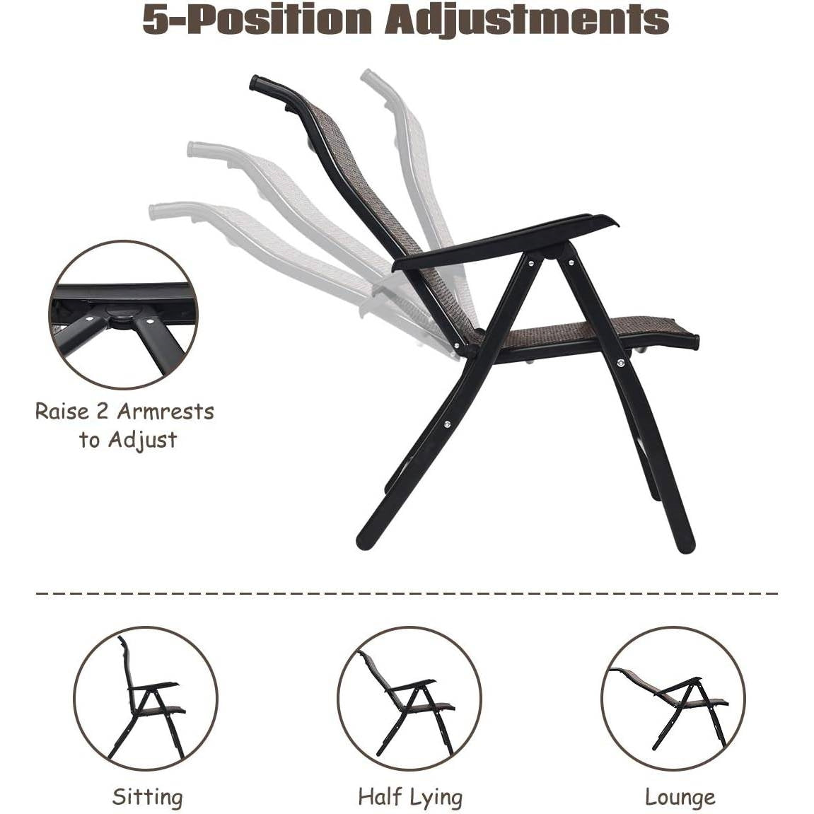 Outdoor/Indoor Folding Patio Chair with Brown Rattan Seat and High Backrest