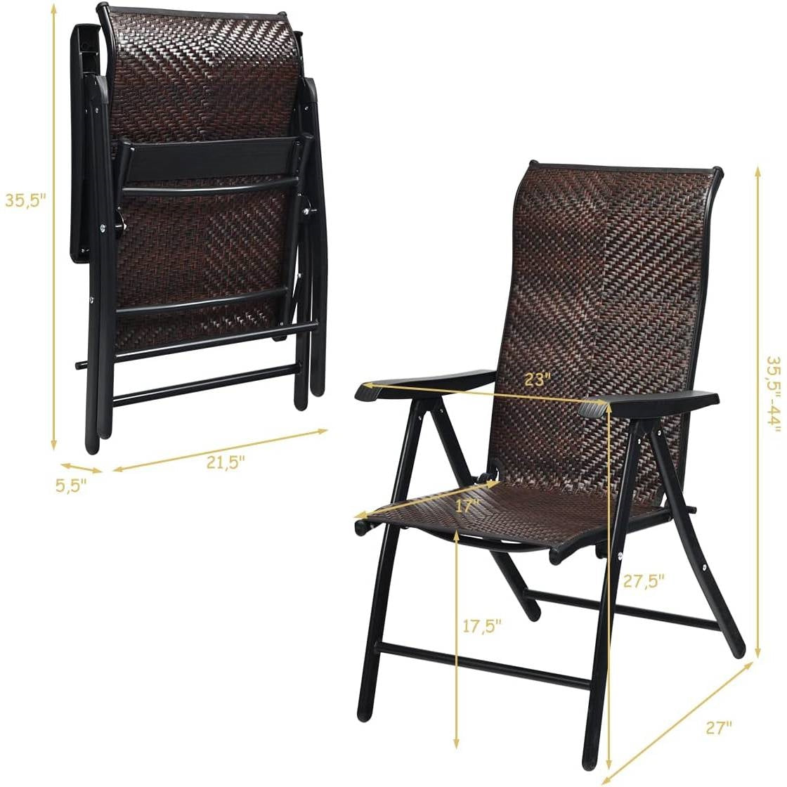Outdoor/Indoor Folding Patio Chair with Brown Rattan Seat and High Backrest