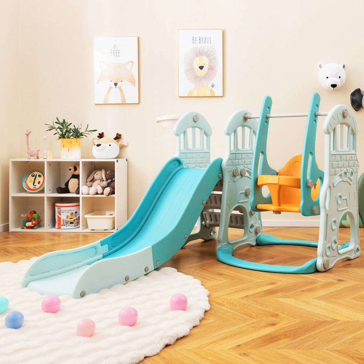 Toddler Slide and Swing Set  with Slide, Swing, Basketball Hoop and Climber