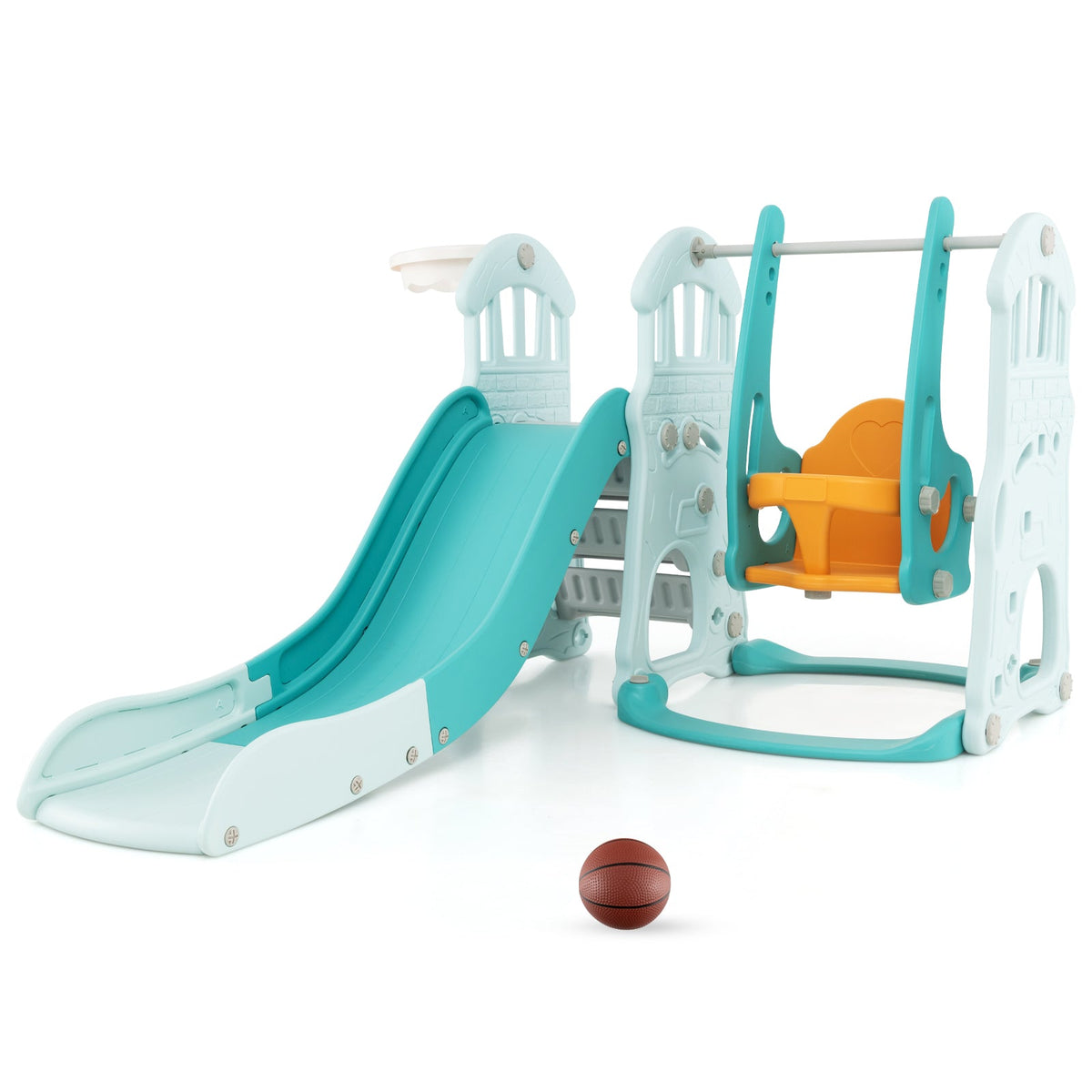 Toddler Slide and Swing Set  with Slide, Swing, Basketball Hoop and Climber
