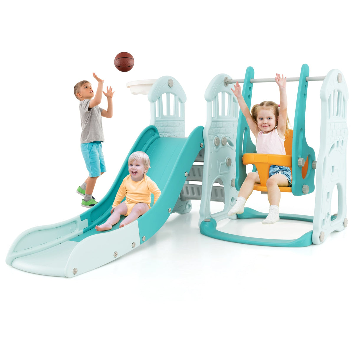 Toddler Slide and Swing Set  with Slide, Swing, Basketball Hoop and Climber
