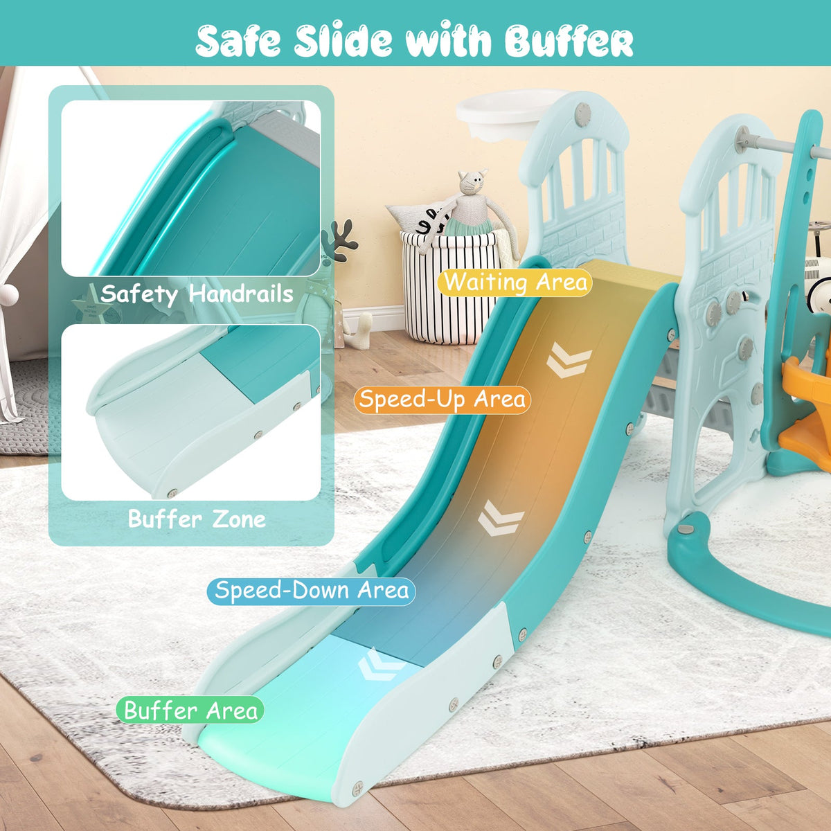 Toddler Slide and Swing Set  with Slide, Swing, Basketball Hoop and Climber